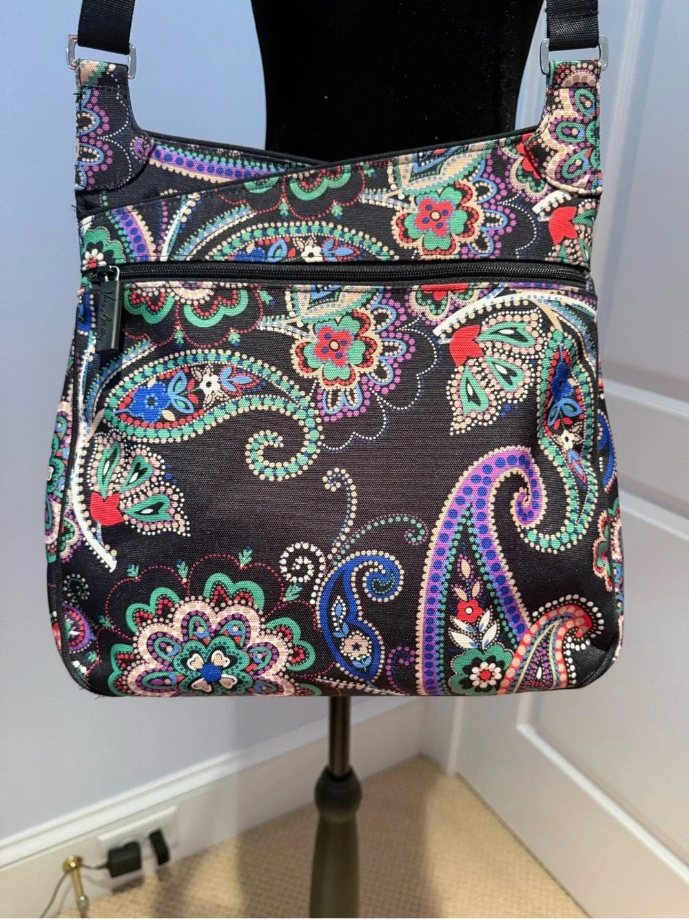 Vera Bradley Black Crossbody with Multicolor Paisley Floral Design
